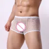 Homens sexy fishnet boxer shorts ver através de lingerie exótica respirável transparente roupa interior bulge bolsa bikini hombre