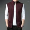 Pulls pour hommes automne Jersey gilet hommes pull à glissière sans manches tricoté vestes décontractées chaud polaire Cardigan bleu foncé pull manteau