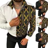 Camisas casuais masculinas homens moda top camisa impressão digital botão blusas lapela manga longa tops slim fit negócios