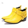 Cowboy Yellow Men's Boots High Heels 6,5 cm Spiczasty palce skórzane buty dla mężczyzn Business/Party, duży rozmiar 37-47