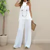 Women's Two Piece Pants 2 Pcs/Set Beautiful Lady Summer Outfit Off Shoulder Full Length Top Trousers Set Pure Color