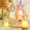 Party Favor DHS Pâques Gnome suspendus ornements décorations de lapin pour les vacances d'arbre en plein air intérieur décor à la maison en peluche lapin avec des lumières Dhvwb