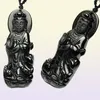 Feiner Schmuck handgeschnitzte natürliche echte Obsidian Kwanyin Göttin Bodhisattva Buddha Anhänger Halskette 1422848