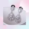 Brand Jewelry Flower Shape Lady039s 925 Sterling silver Claw set White stone 5A Zircon stone Wedding Dangle Earrings Gift E117759391