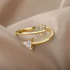 Cluster Ringe Zirkon Einstellbare Feder Ring Für Frau Edelstahl Pfeil Geometrische Finger Zubehör Schmuck Anillos Bijoux Femme