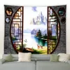 Tapisseries kinesiska naturliga landskap tapestry retro stil 3d arch dörr grön bambu vägg hängande tapisserier modern bakgrundsdekor filt 231124