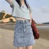 Rokken moukyun blauwe denim rok mode bedrukte geplooide hoge taille mini y2k retro zoete schattige sexy streetwear zomer vrouwen