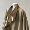 カーキ韓国語バージョントレンチコート女性2023秋の新しいデザインセンスルーズロングコートコート