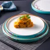 Assiettes décoratives en Lotus peint à course dorée, assiette de cuisson moléculaire classique chinoise pour légumes froids, plateau de service El
