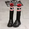 Athletic Outdoor kids shoes High Boots Girls Cool Fashion Stripe Over Knee high boots Boy s Soft Sole Knitted baby 231123