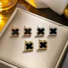 Stud 18k Gold Plated Diamond Insert Luxury Designer Earring 4/Four Clover Jewelry Fashion Women Studs Wedding Present High Quality No Box