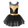 Stage Wear Enfants Filles Figure Patinage Costume Ballet Danse Latine Tutu Robe Gymnastique Justaucorps Brillant Paillettes Volants Sangles Tulle Dancewear