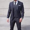 Men's Suits Navy Blue Man Work Suit Slim Fits Groom Tuxedos Wedding Prom Blazer Dinner Party Jacket Pants Vest