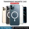 Caso magnético original de cristal de cristal para iPhone 13 12 11 14 Pro máximo xsmax xr xs se 7 8 plus para magsafe carregamento sem fio tampa clara