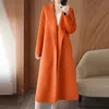 Reversibel Wool Coat Women's 2023 Autumn Winter New Mid-Längd Korean Version of the Loose Bathrobe Lace-Up Woolen Jacket