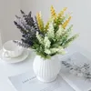 Faux Floral Greenery 5 Forks 15 Flowers Flocking Lavender Sztuczne rośliny do dekoracji ślubnej świąteczne dekoracje domowe dekoracja ogrodowa garnek roślinny 231123