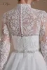 Brautkleid Bescheidene lange Ärmel Kleider Stehkragen A-Linie Spitze Brautkleid Maßgeschneiderte Perlen Boho Braut 2023