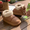 Chinelos plana quente chinelo botas mulheres arco nó tornozelo neve senhoras confortável pelúcia casa sapatos de inverno algodão botas mujer