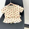 Roupas conjuntos de roupas infantil de verão fino caseiro conjunto meninos confortáveis ​​camiseta solteira infantil partoon tops tops soltos shorts de algodão fofo fofo