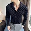 Camisas casuais masculinas camisa de luxo outono inverno manga longa veludo para roupas masculinas de alta qualidade magro ajuste formal vestido xadrez