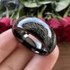 Anillos de banda 6 mm 8 mm bonito anillo de compromiso de tungsteno para hombres mujeres negro meteorito incrustación regalo de moda joyería comodidad ajuste 231124