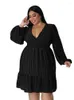 Robes de grande taille Robe plissée élégante pour femmes Été Casual Strip Print V Neck Lantern Sleeve Midi Wholesale Drop