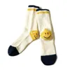Женские носки KAPITAL, Япония, с цветным блоком, с принтом, милое лицо, мужские и женские, 3 шт., смешанный хлопок, с высоким бочонком, для спорта в свободное время