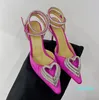 Silk satin surface spik Dress shoes heart-shaped Crystal Embellished Evening shoes stiletto