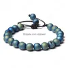 Colores con cuentas Ágatas redondas naturales Cuentas de piedra de cristal Longitud de cuerda ajustable Pulsera trenzada para hombres Mujeres Regalos Entrega de gotas Jewe Dhw3N