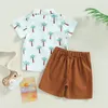 Clothing Sets Kids Boys Gentleman Outfits Summer Coconut Tree Print Short Sleeve Button Up Shirt Casual Shorts 2pcs Set For Children 1-6Yrs