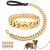 Colliers de chien Laisses Laisse de chaîne de chien en or en acier inoxydable Laisse de chien super forte en métal durable Chaîne de corde de traction en argent solide pour accessoires de bijoux pour animaux de compagnie 231124