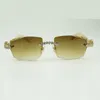 Factory sold luxury new 5.0mm large diamond sunglasses 3524015 with natural white buffalo horn legs and cut lens sizes 18-140 mm