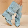 Buty plisowane buty dżinsowe dla kobiet 2023 Jezinna palec palec kowboja kowbojskie buty Kobieta Plus Size 42 Western Jeans Buty T231124