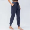 Ll Frauen Yoga Neunte Hosen Laufen Fitness Jogger mit Reißverschlusstasche Hohe Taille Elastische Lässige Jogging 4 Farben D12368 Mode 2023tqrr