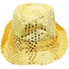Berets 3 stücke LED Leuchtende Jazz Hut Bühne Requisiten Flash Hüte mit Glitter Pailletten Dekor für Party (Golden)