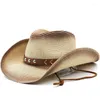 Berretti Cappello da cowboy a tesa larga in paglia Cappello estivo per il tempo libero Jazz Panama Fedora Moda da viaggio Sole per donna Uomo