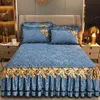 Bed Skirt Thickened Quilt Cover 4-piece Golden Wheat Bed Skirt Winter Embroidery Solid Cotton Bed Spread Velvet Warmth Bed Decoration Set 230424