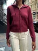 Felpe con cappuccio da donna Felpe con cappuccio vintage lavorato a maglia con vino rosso Donna Autunno con coulisse Tasca con cappuccio Felpa con zip a maniche lunghe Streetwear Felpe con cappuccio Top zln231124