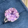 Klusterringar lr Kunzite 13.88ct fina smycken solid 18k guld natur rena 18ct ädelstenar diamanter kvinnliga för kvinnor ring