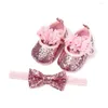 Pierwsi spacerowiczowie urodzeni niemowlę dzieci chłopcy letnie szóste buty 3 styl cekinowy kwiatowy płaski hak księżniczka pałąk 2pcs
