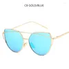 Lunettes de soleil 2023 Cat Eye Vintage Brand Designer Rose Rose Gold Mirror pour les femmes verres de soleil à plat réfléchissant métal