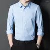 メンズドレスシャツ竹繊維長袖男性シャツソリッドカラー弾性ビジネスプロフェッショナルハイエンドノンアイロンスリム