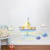 Adesivos de parede animais fofos em barco veleiro para crianças quarto banheiro decoração de decoração de desenho animado de arte mural DIY DIY Safari Decal