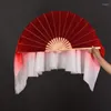 Stage Wear Handheld Bamboo Fan Veils Silk Women Folk Dance Veil 1 Pair 2 Layers Light Hand Dye(1L 1R)