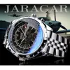 Altri orologi Jaragar Design in vetro blu Orologio automatico argento nero Orologio con data in acciaio inossidabile Orologio da polso meccanico da uomo d'affari luminoso 231123