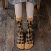 Women Socks Ladies Warm Knee Womens Winter Autumn Wool Fleece Mid Tube Houndstooth Printing Stockings Over The Calf