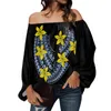 Women's Blouses Polynesian Tribal Tongan Totem Tattoo Tonga Prints Off Shoulder Women Shirt One Long Sheelves Chiffon Tops Autumn Wear