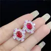 Antiek lab Ruby Diamond Jewelry Set 925 Sterling Silver Engagement Wedding Rings oorbellen ketting voor vrouwen beloven sieraden