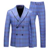 Men's Suits S-5XL Blazer Vest Pants Luxury High-end Brand Slim Formal Business Blue Plaid Suit 3piece Groom Wedding Dress Party Tuxedo