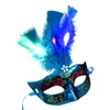 Party Masks Halloween Women Venetian LED Mask Masquerade Fancy Dress Princess Feather Costume Props Up Escent 231124